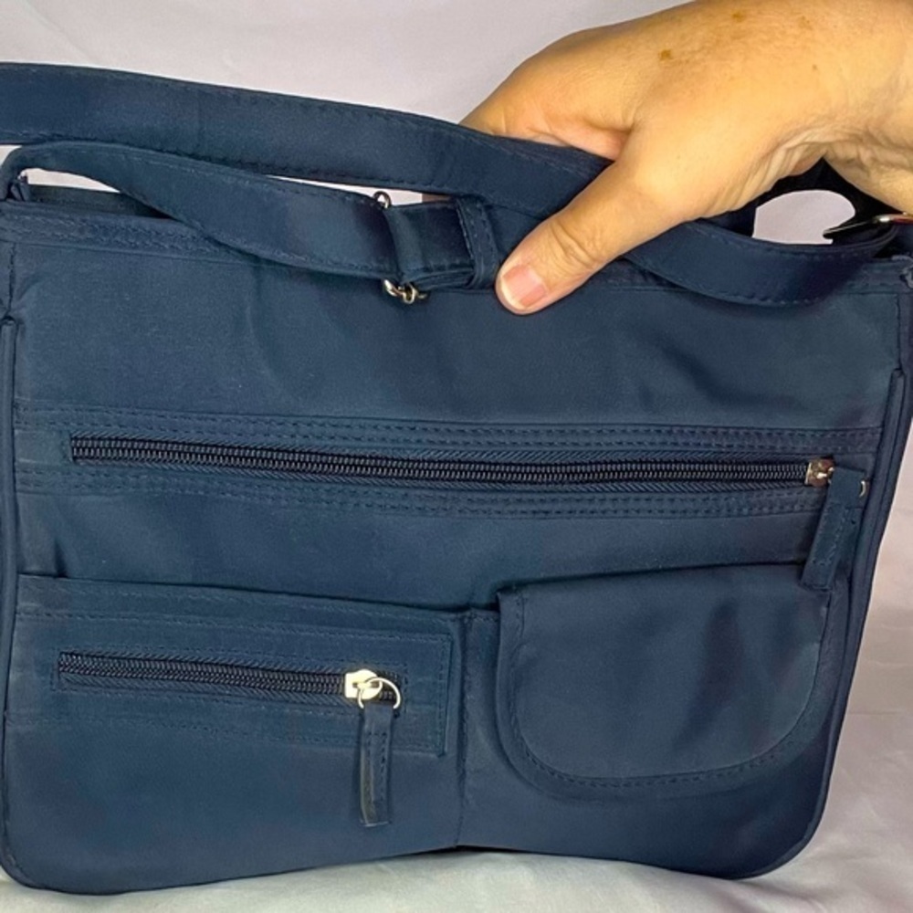 Nylon Crossbody Bag, Navy Blue, NWOT, Size 11 X 10 X 3, 2 Zip + 1 Velcro Front,